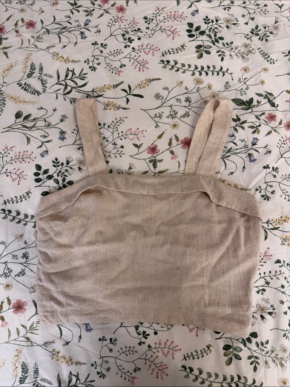 American Eagle Outfitters Linen-Blend Square Neck Crop Top in Beige